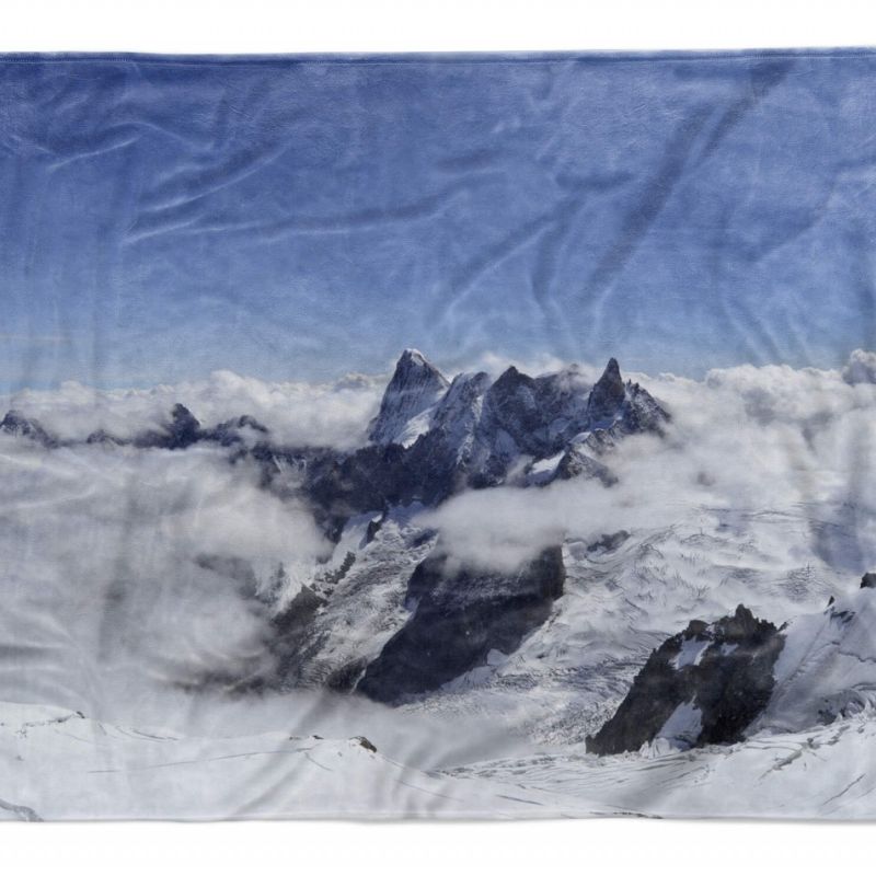 Handtuch Strandhandtuch Saunatuch Kuscheldecke mit Fotomotiv Berge Wolken Schnee