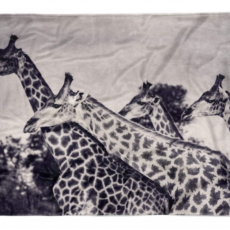 Handtuch Strandhandtuch Saunatuch Kuscheldecke  mit Tiermotiv Giraffen Schwarz W