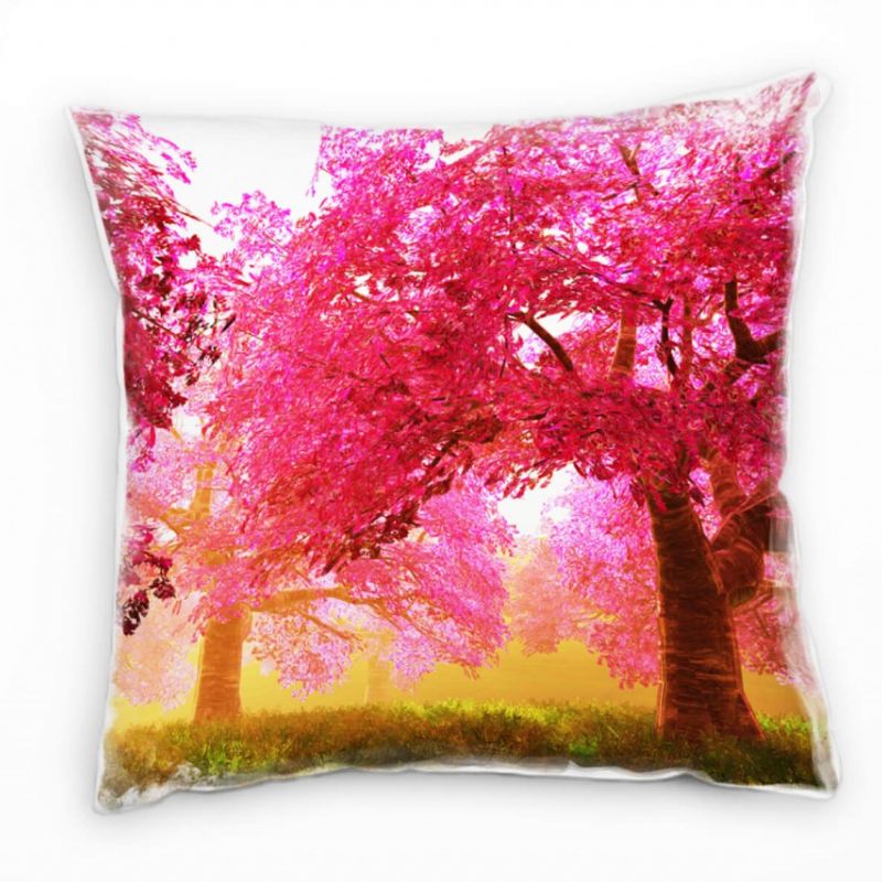 Natur, pink, orange, Kirschblütenbäume Deko Kissen 40x40cm für Couch Sofa Lounge Zierkissen