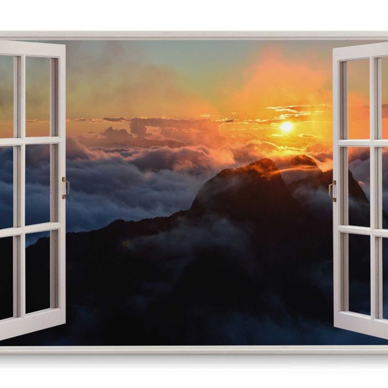 Wandbild 120x80cm Fensterbild Über den Wolken Berge Sonnenuntergang Berggipfel