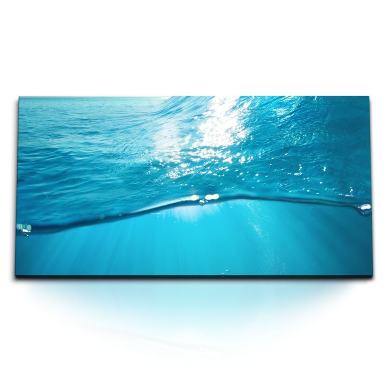 Kunstdruck Bilder 120x60cm Blaues Meer Welle Wasser Sonnenschein Hellblau