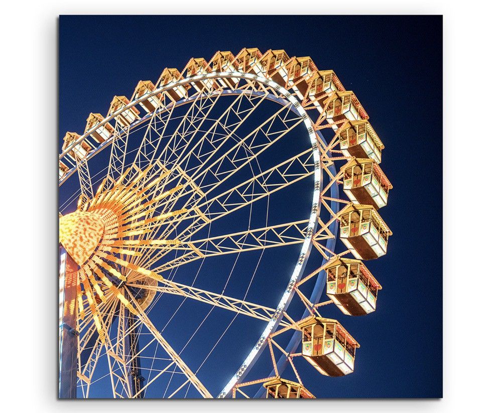 Architekturfotografie –  Gelbes Riesenrad vor blauem Himmel auf Leinwand