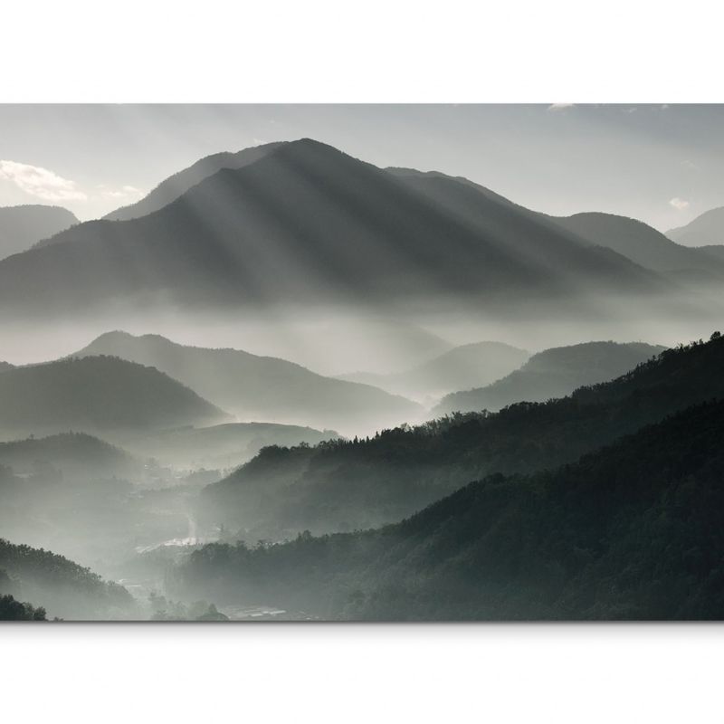 120x80cm Wandbild Taiwan Berge Nebel Sonnenstrahlen