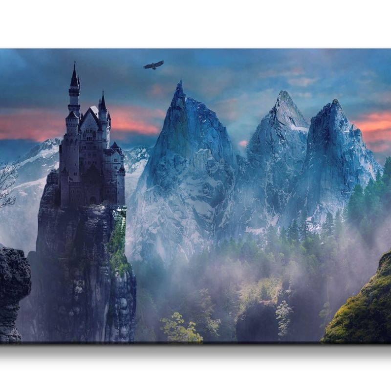 Leinwandbild 120x60cm Fantasie Burg Berge Klippen Mystisch Märchenhaft