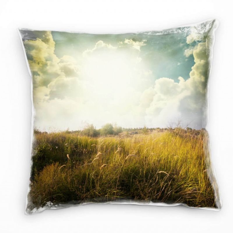 Natur, grün, blau, Wiese, Wolken, Sonnenschein Deko Kissen 40x40cm für Couch Sofa Lounge Zierkissen