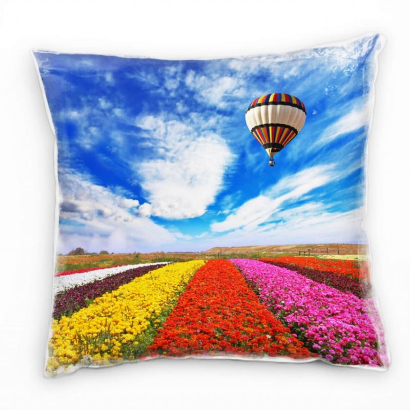 Landschaften, Heißluftballon, bunt, blau Deko Kissen 40x40cm für Couch Sofa Lounge Zierkissen