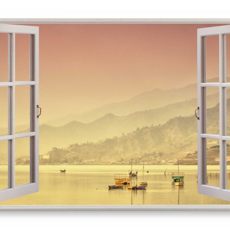 Wandbild 120x80cm Fensterbild China Landschaft Meer Küste Fischerboote Natur