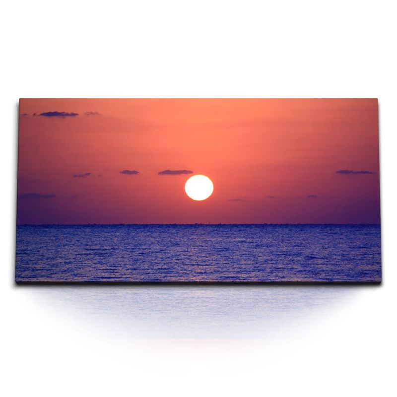 Kunstdruck Bilder 120x60cm Roter Himmel Meer Horizont Abendrot Sonnenuntergang