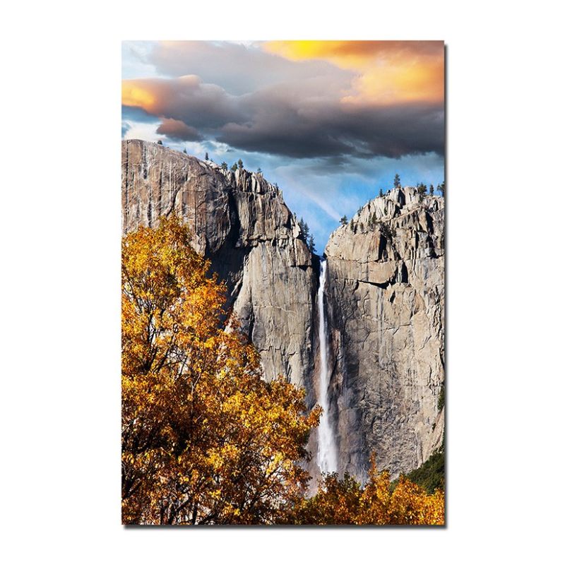 120x80cm Yosemite Felsen Wasserfall Wolken Herbst