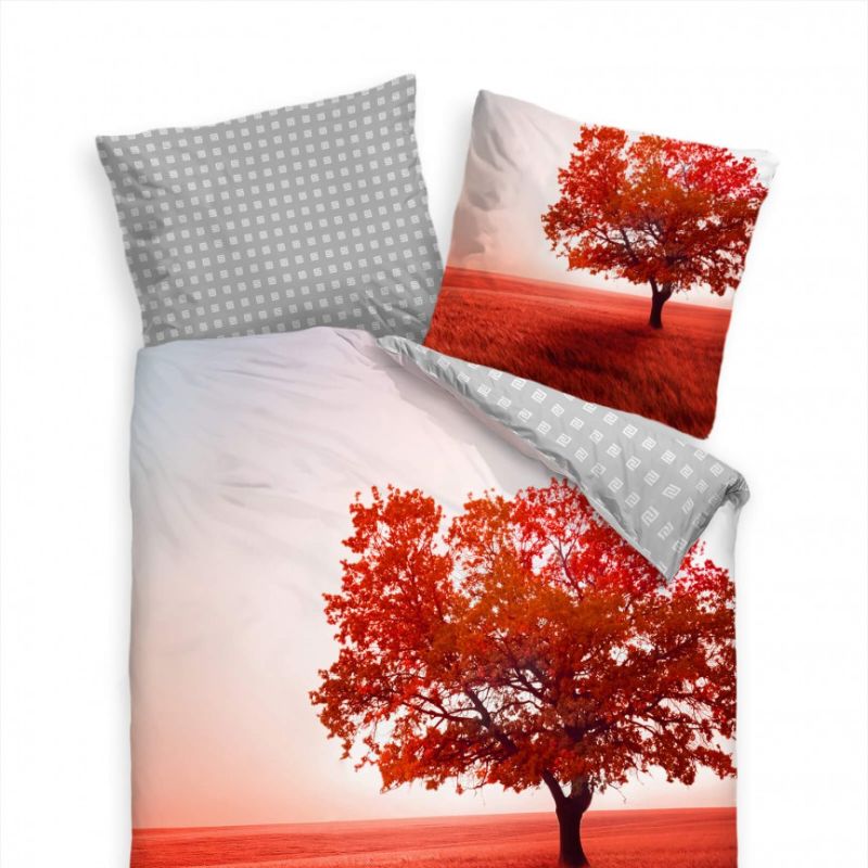 Herbst Landschaft Rot Feld Bltter Bettwäsche Set 135×200 cm + 80x80cm  Atmungsaktiv