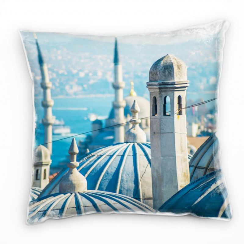 City, Moschee, Istanbul, blau, grau, gold Deko Kissen 40x40cm für Couch Sofa Lounge Zierkissen