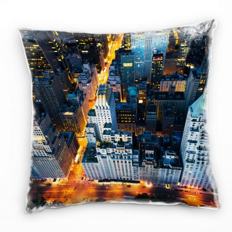 City, New York, Manhattan, Nacht, blau, orange Deko Kissen 40x40cm für Couch Sofa Lounge Zierkissen