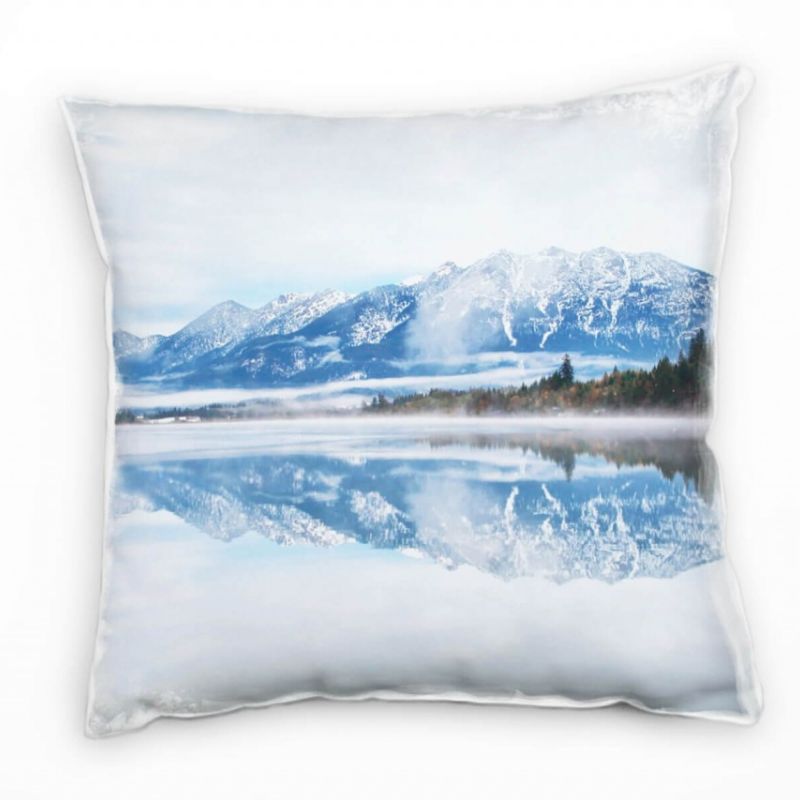 Seen, Berge, Spiegelung, Wald, blau, grün Deko Kissen 40x40cm für Couch Sofa Lounge Zierkissen