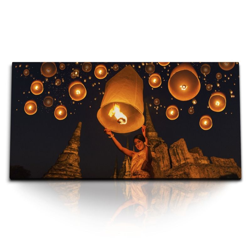 Kunstdruck Bilder 120x60cm Yee Peng Laternen Festival Thailand Feuerlaternen