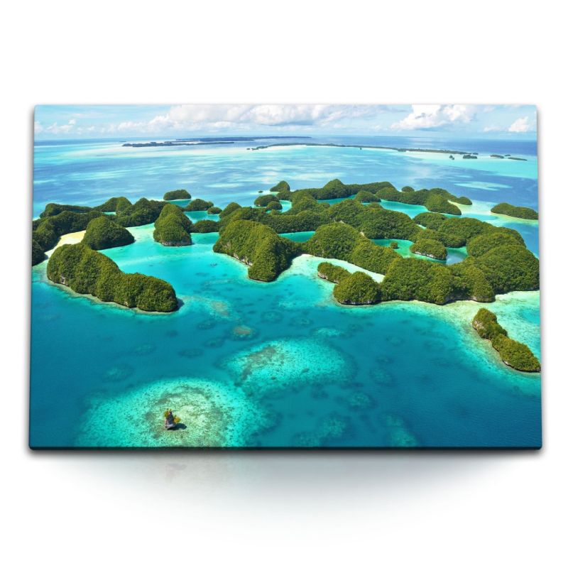 120x80cm Wandbild auf Leinwand Inseln in Indonesien Meer Südseeparadies Sommer