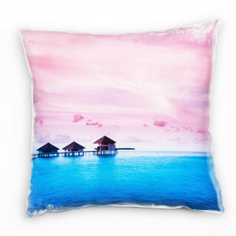 Meer, Steg, Häuschen, pink, blau Deko Kissen 40x40cm für Couch Sofa Lounge Zierkissen