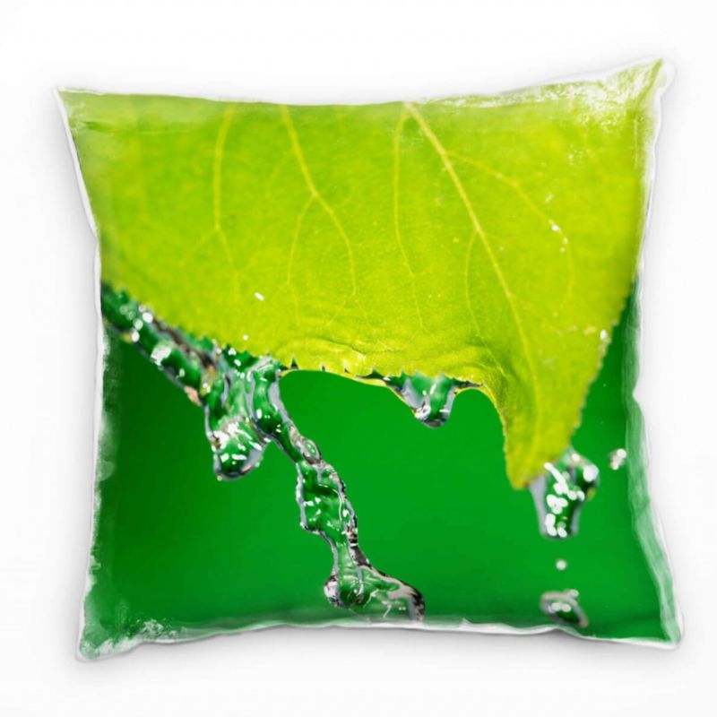 Macro, Laubblatt, Wassertropfen, grün Deko Kissen 40x40cm für Couch Sofa Lounge Zierkissen