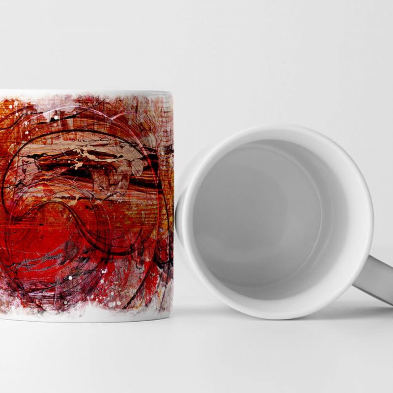 Tasse Geschenk rot, orange, Struktur, weiße Elemente