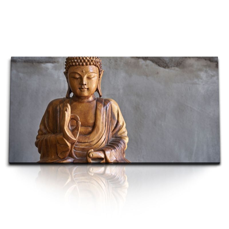 Kunstdruck Bilder 120x60cm Buddha Holzstatue Buddhismus Asien Meditationsbild