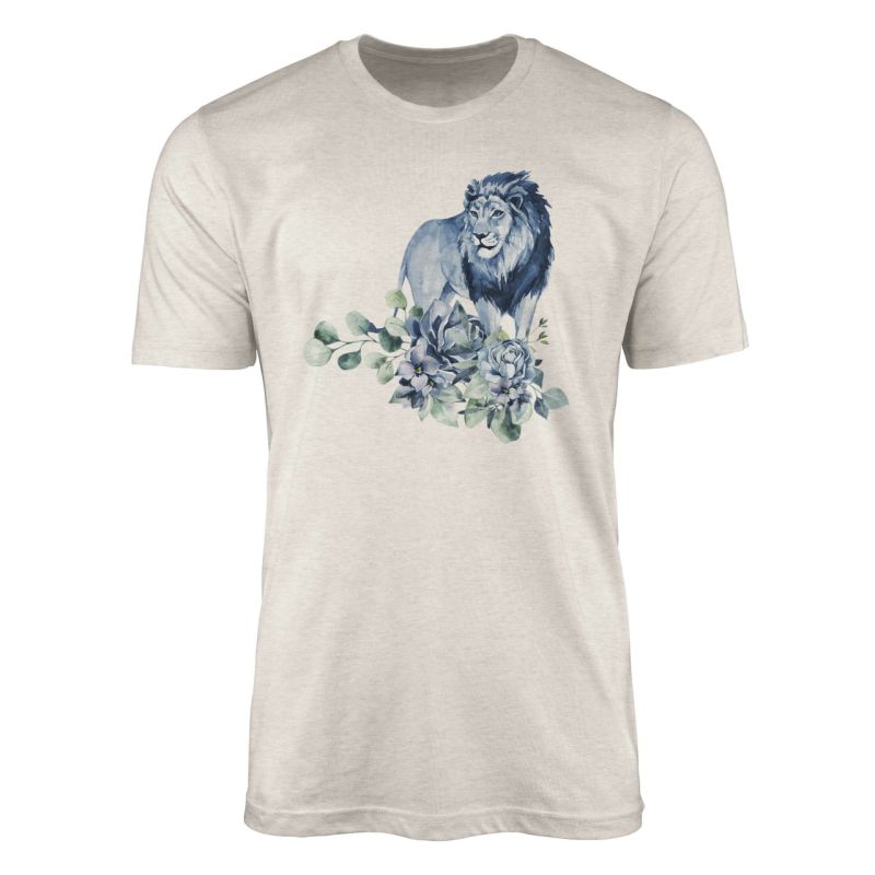 Herren Shirt 100% gekämmte Bio-Baumwolle T-Shirt  Aquarell Löwe Blumen Afrika Motiv Nachhaltig Ökomo