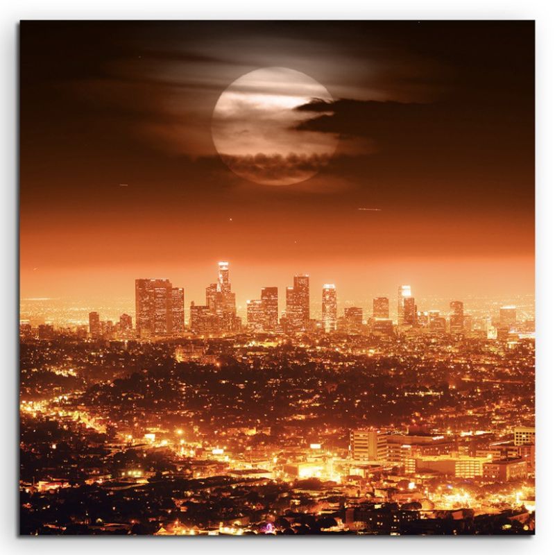 Urbane Fotografie –  Dramatischer Vollmond über Los Angeles, USA auf Leinwand