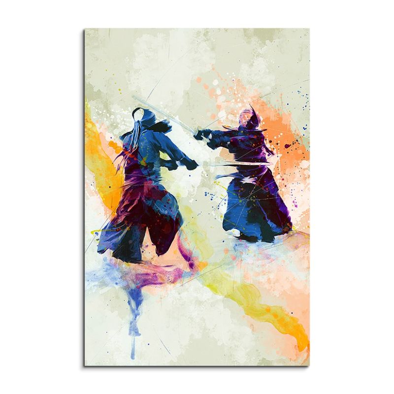 Kendo 90x60cm Aquarell Art Leinwandbild