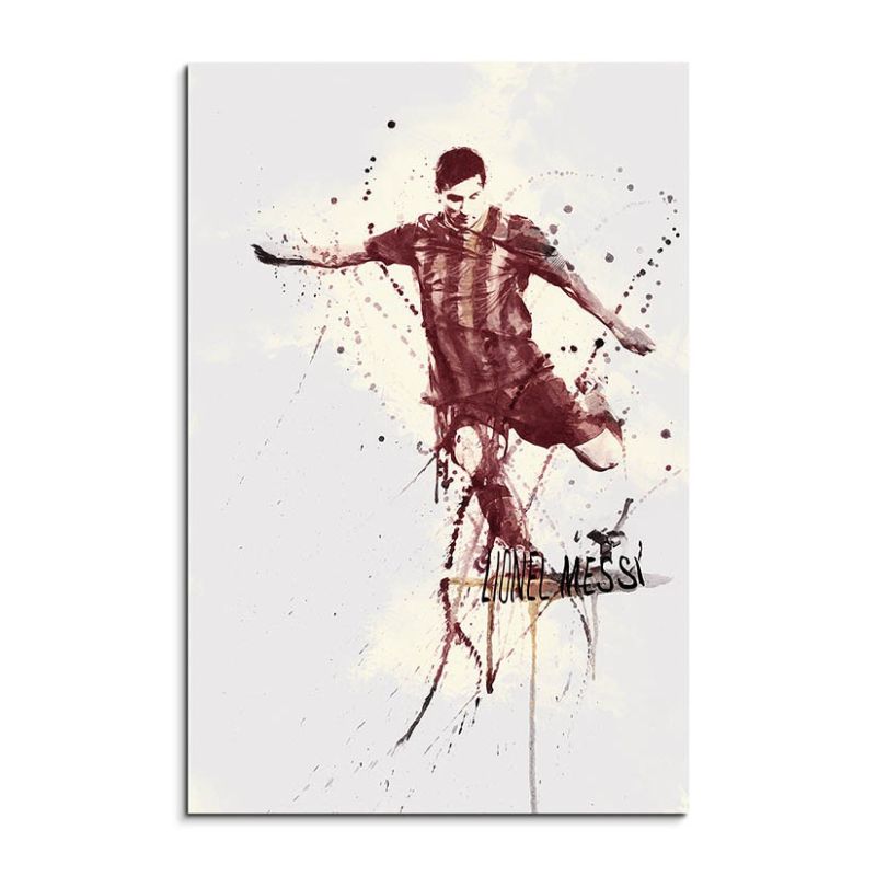 Lionel Messi FC Barcelona 90x60cm Aquarell Art Wandbild auf Leinwand fertig gerahmt Original Sinus A