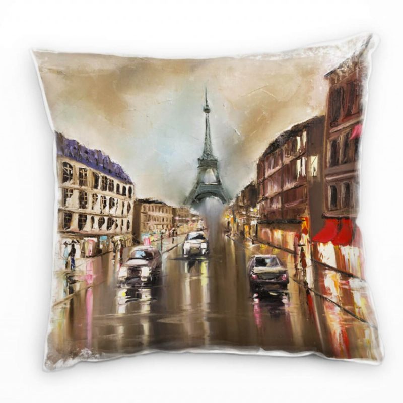 City, Paris, Regen, gemalt, Eiffelturm, braun, rot Deko Kissen 40x40cm für Couch Sofa Lounge Zierkis