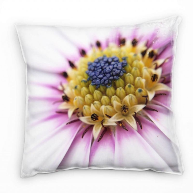 Macro, Blumen, Blüte, weiß, lila, gelb Deko Kissen 40x40cm für Couch Sofa Lounge Zierkissen