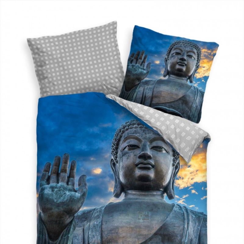 Buddha Statue Blau Gott Bettwäsche Set 135×200 cm + 80x80cm  Atmungsaktiv