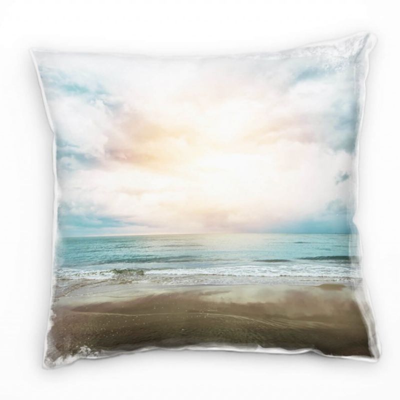 Strand und Meer, Wellen, Sonnenuntergang, blau Deko Kissen 40x40cm für Couch Sofa Lounge Zierkissen