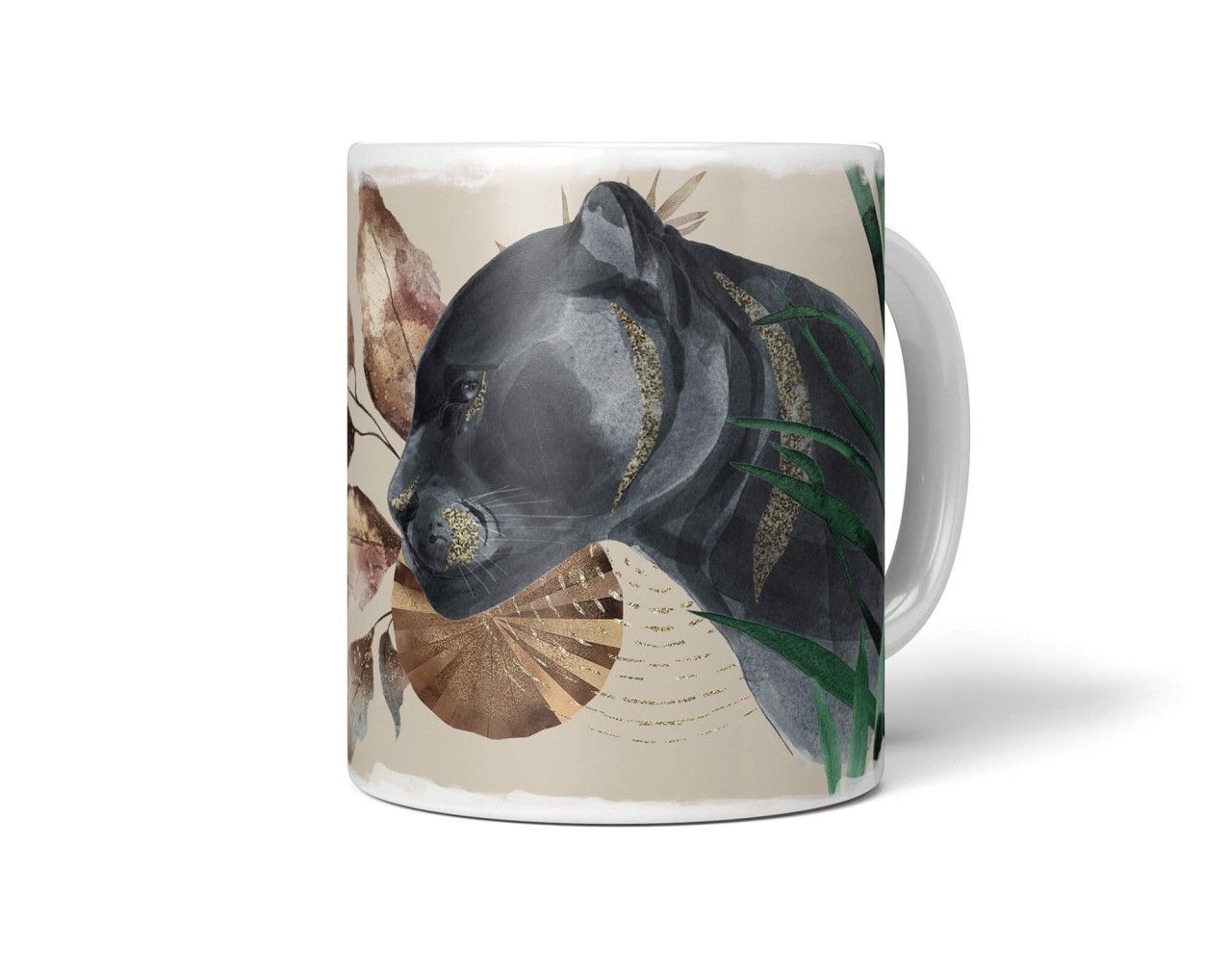 Tasse Porzellan Tier Motiv schwarzer Panther Dschungel Exotisch Tropisch Dekorativ