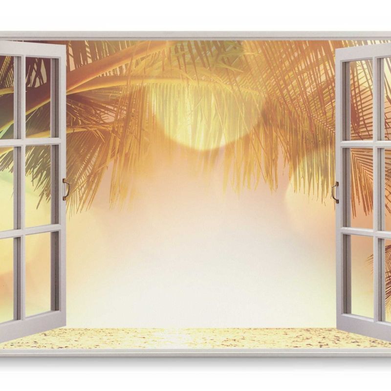 Wandbild 120x80cm Fensterbild Sonnenschein Palmen Strand Sommer Meer