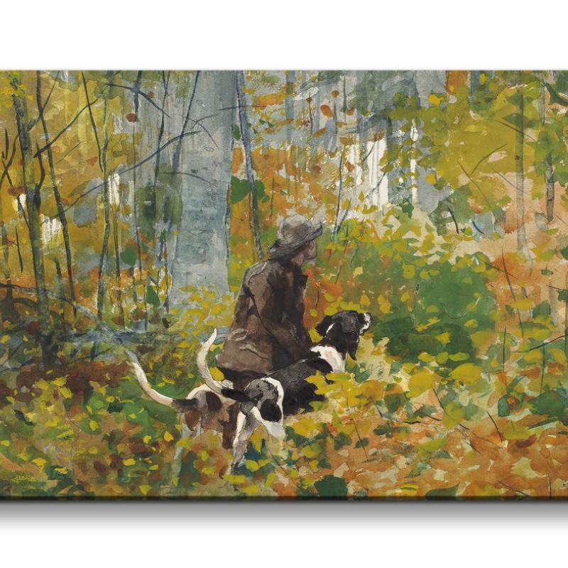 Remaster 120x60cm Winslow Homer weltberühmtes Wandbild On the Trail Jäger Wald Jagdhunde