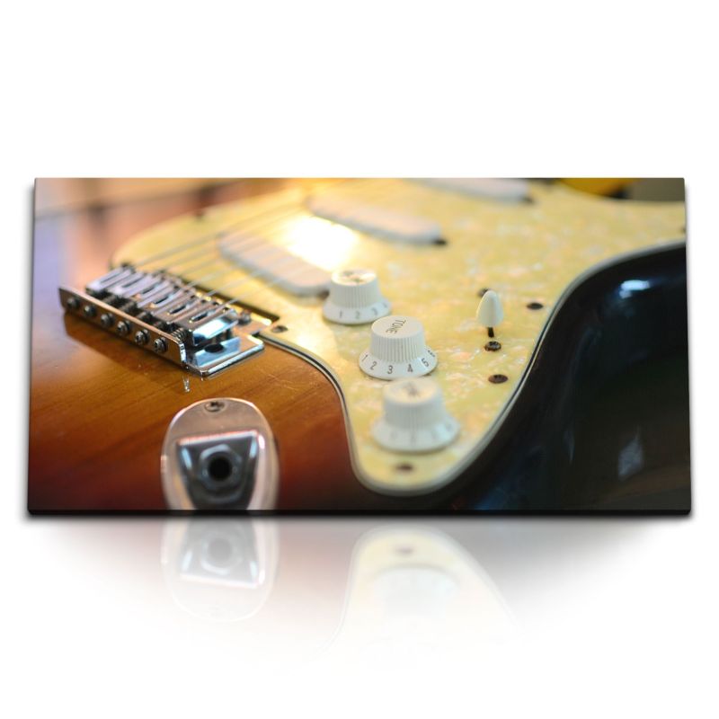 Kunstdruck Bilder 120x60cm E-Gitarre Rock Gelb Musik Aufnahmestudio