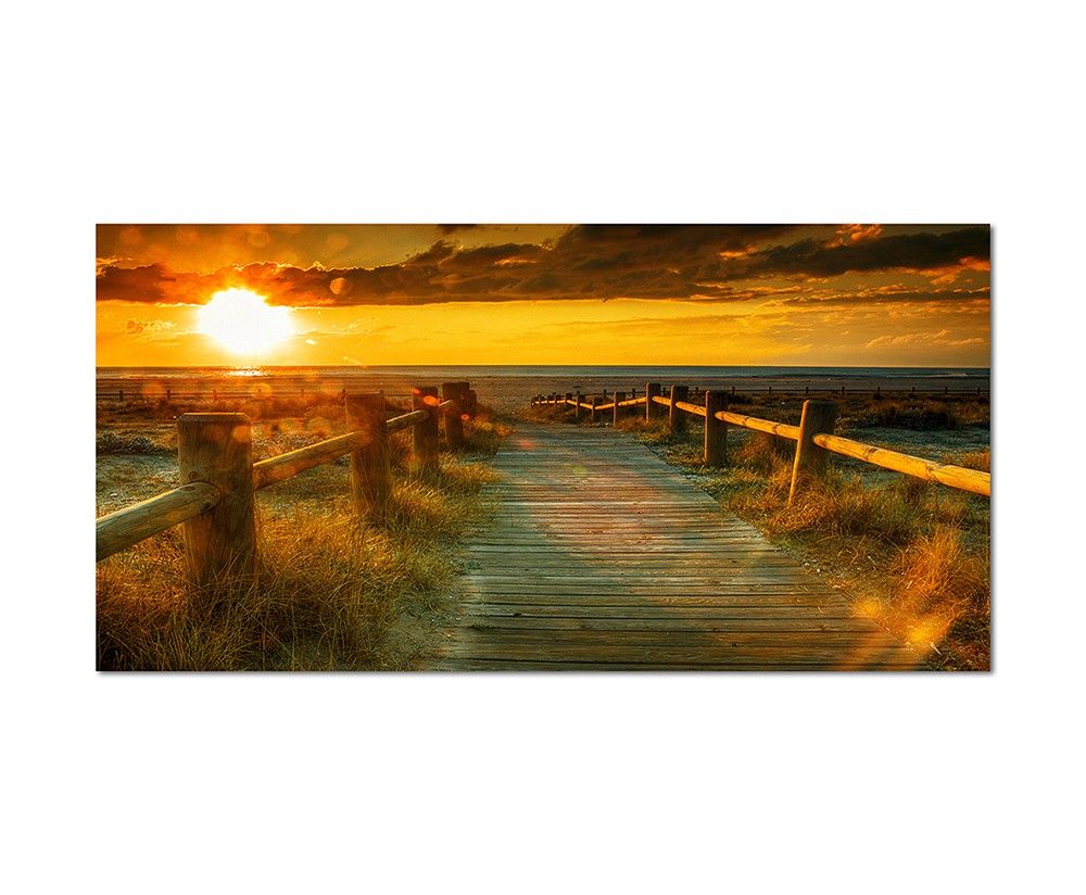 120x80cm Sonnenuntergang Strand Meer Steg