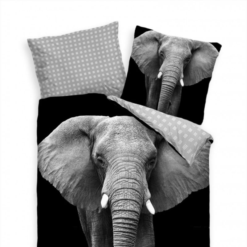 Elefant Schwarzweiss Afrika Bettwäsche Set 135×200 cm + 80x80cm  Atmungsaktiv