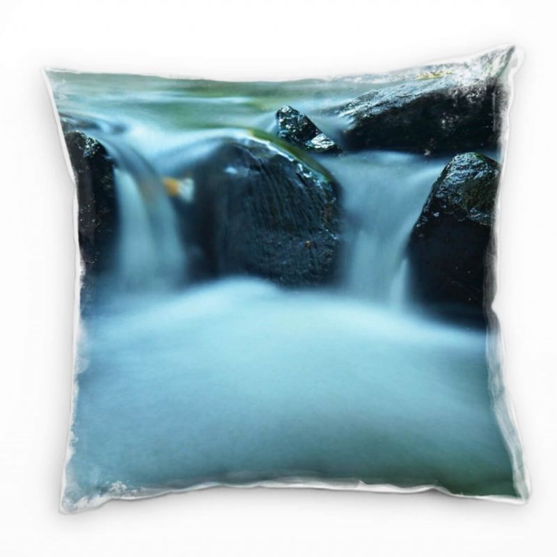 Natur, Steine, Wasser, Grünstich, grau Deko Kissen 40x40cm für Couch Sofa Lounge Zierkissen