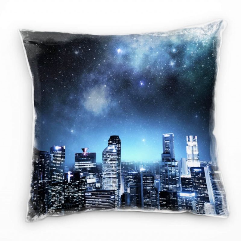 Abstrakt, Sterne, Stadt, Nacht, türkis, blau, grau Deko Kissen 40x40cm für Couch Sofa Lounge Zierkis