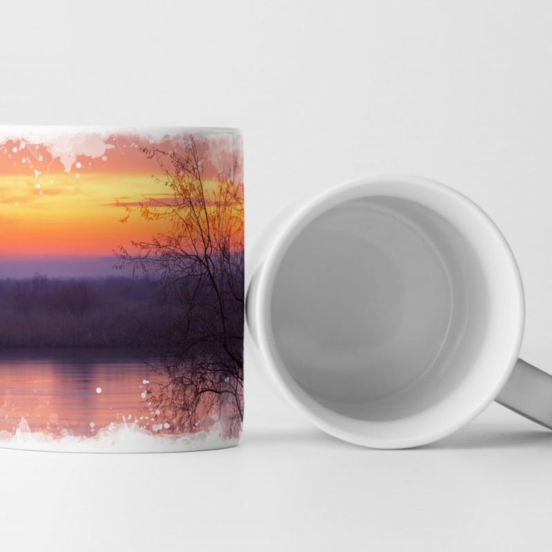 Tasse Geschenk Sonnenaufgang über dem Fluss