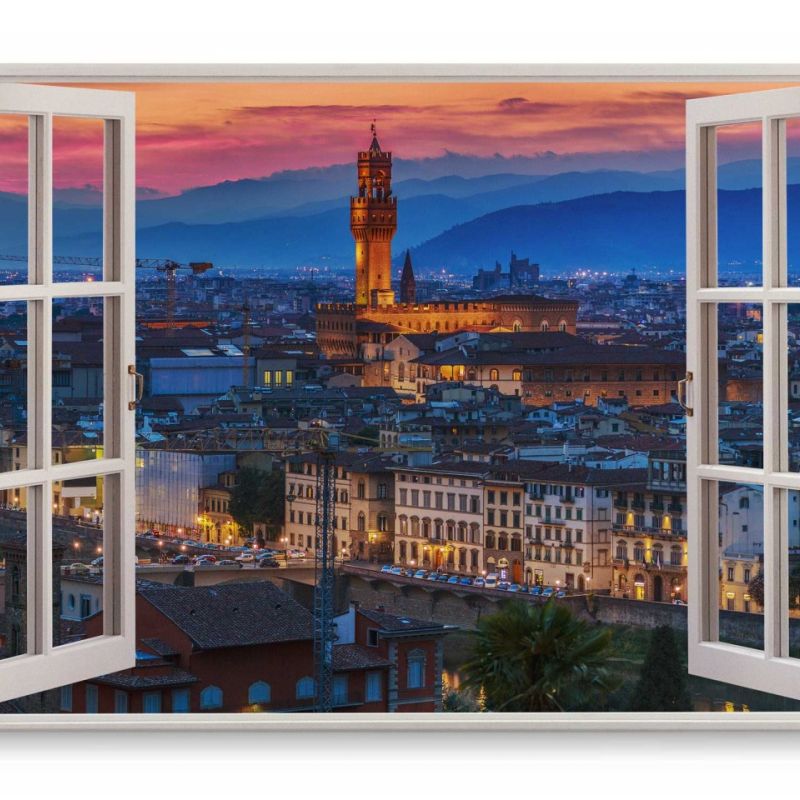 Wandbild 120x80cm Fensterbild Florenz Kathedrale Abendrot Altstadt Italien