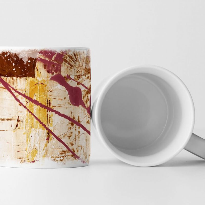 Tasse Geschenk mandelweiße Grundierung, rot, braun, orangene Abstraktionen