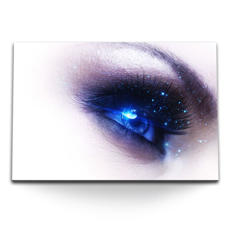 120x80cm Wandbild auf Leinwand Blaue Augen Schönheit Model Make up