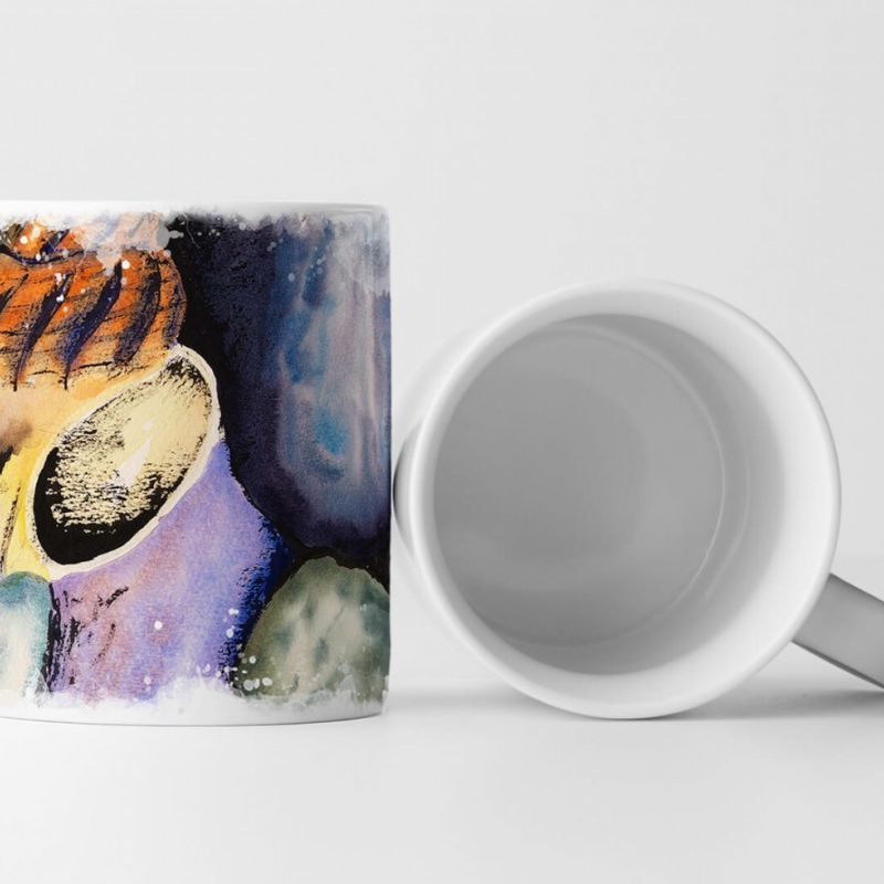 Tasse Geschenk Muscheln und Steine mit Wasserfarben und Tinte