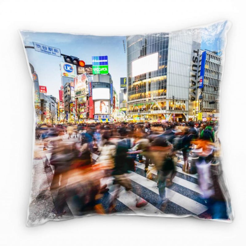 City, Tokio, Japan, Menschen, Bewegung, bunt Deko Kissen 40x40cm für Couch Sofa Lounge Zierkissen