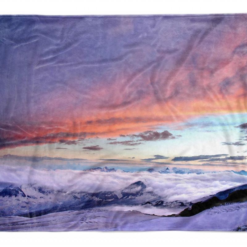 Handtuch Strandhandtuch Saunatuch Kuscheldecke mit Fotomotiv Berge Abendröte Wolken