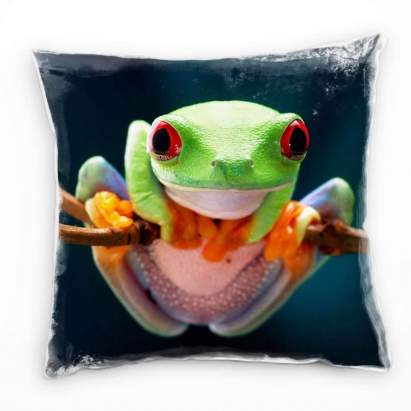 Tiere, tropischer Frosch, bunt Deko Kissen 40x40cm für Couch Sofa Lounge Zierkissen