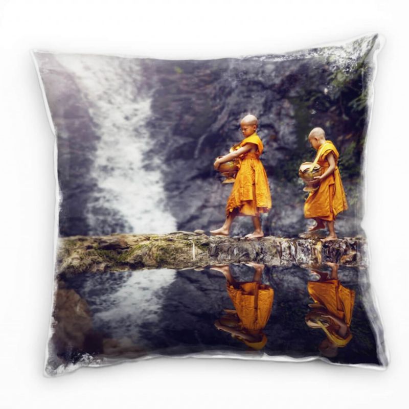 künstlerische Fotografie, Mönche, Thailand, orange Deko Kissen 40x40cm für Couch Sofa Lounge Zierkis