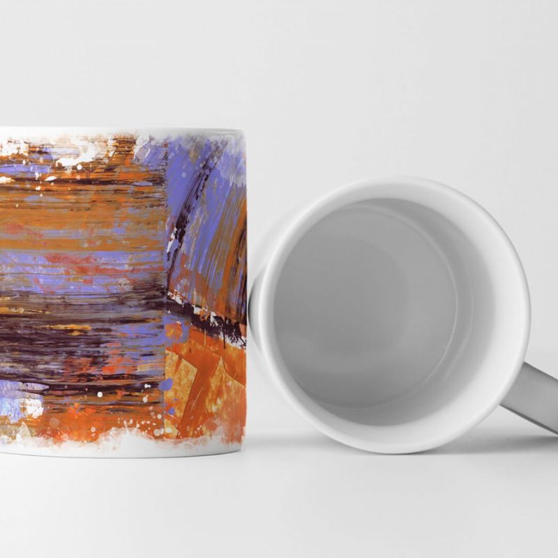 Tasse Geschenk schieferblau, sandbraun-orangene, dunkelbraune Abstraktion