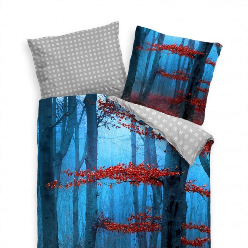 Herbst Wald Blau Rot Bettwäsche Set 135×200 cm + 80x80cm  Atmungsaktiv